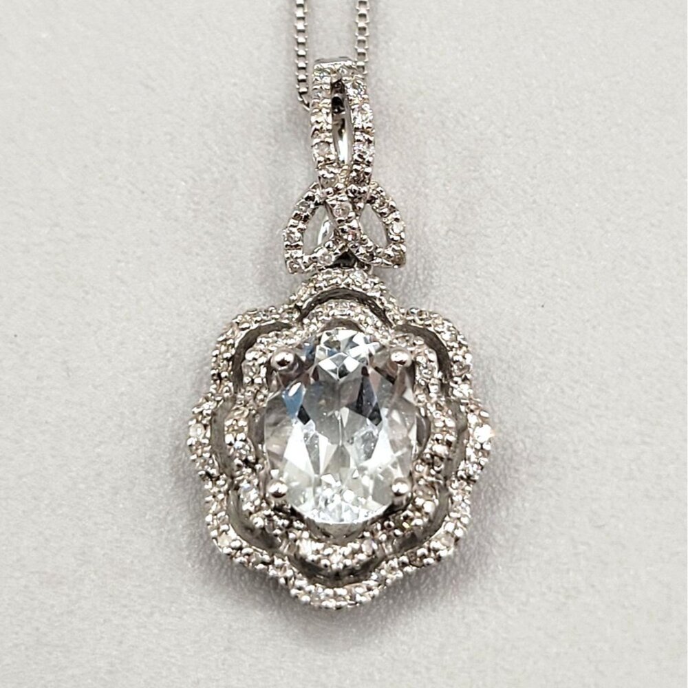 White Topaz Pendant Necklace Sterling Silver 925 Detachable Pendant Bling